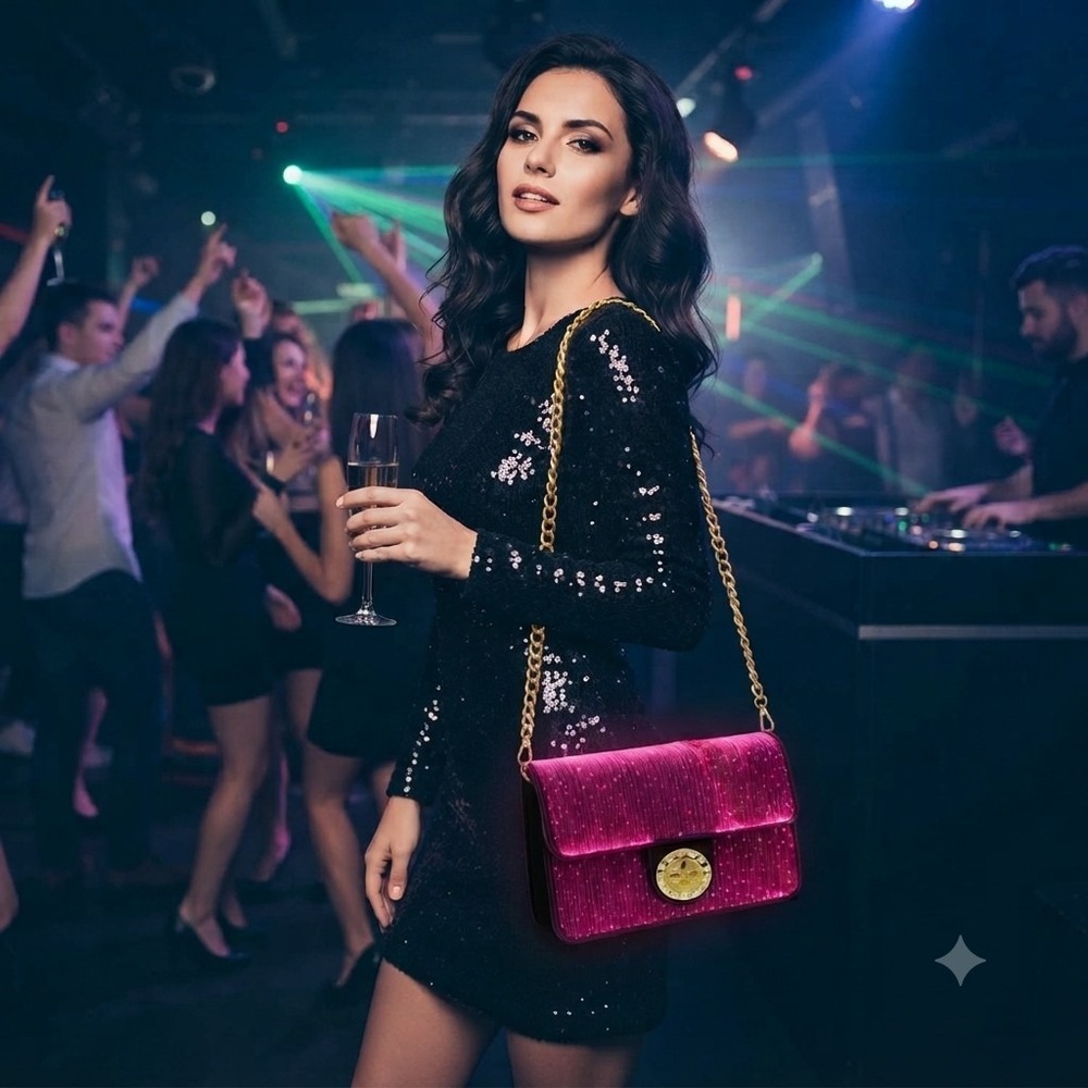Fiber Optic Light Up Clutch Bag LED 7 Colors PU Leather Crossbody Party Purse